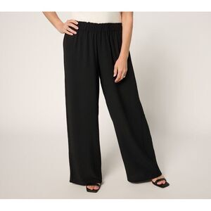 Susan Graver Women's Petite Pants 2XP Crinkled Woven Pull-On Black A692186